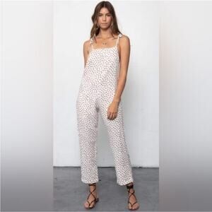 Stillwater Beachy Overalls Jumpsuit Sz XS Linen Blend Polka Dot Print USA Beachy